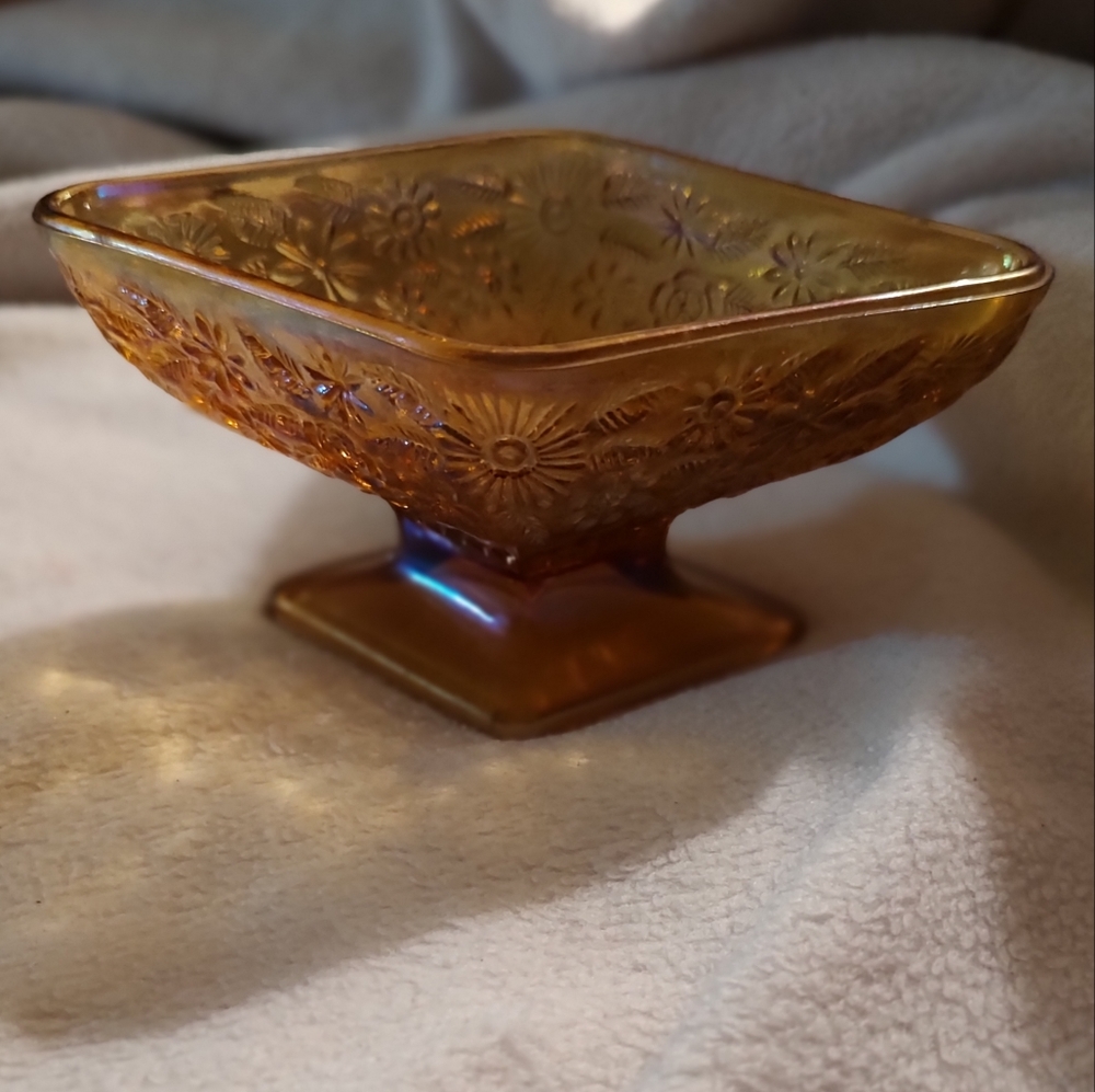 Amber Diamond shape carnival glass Candy dish
